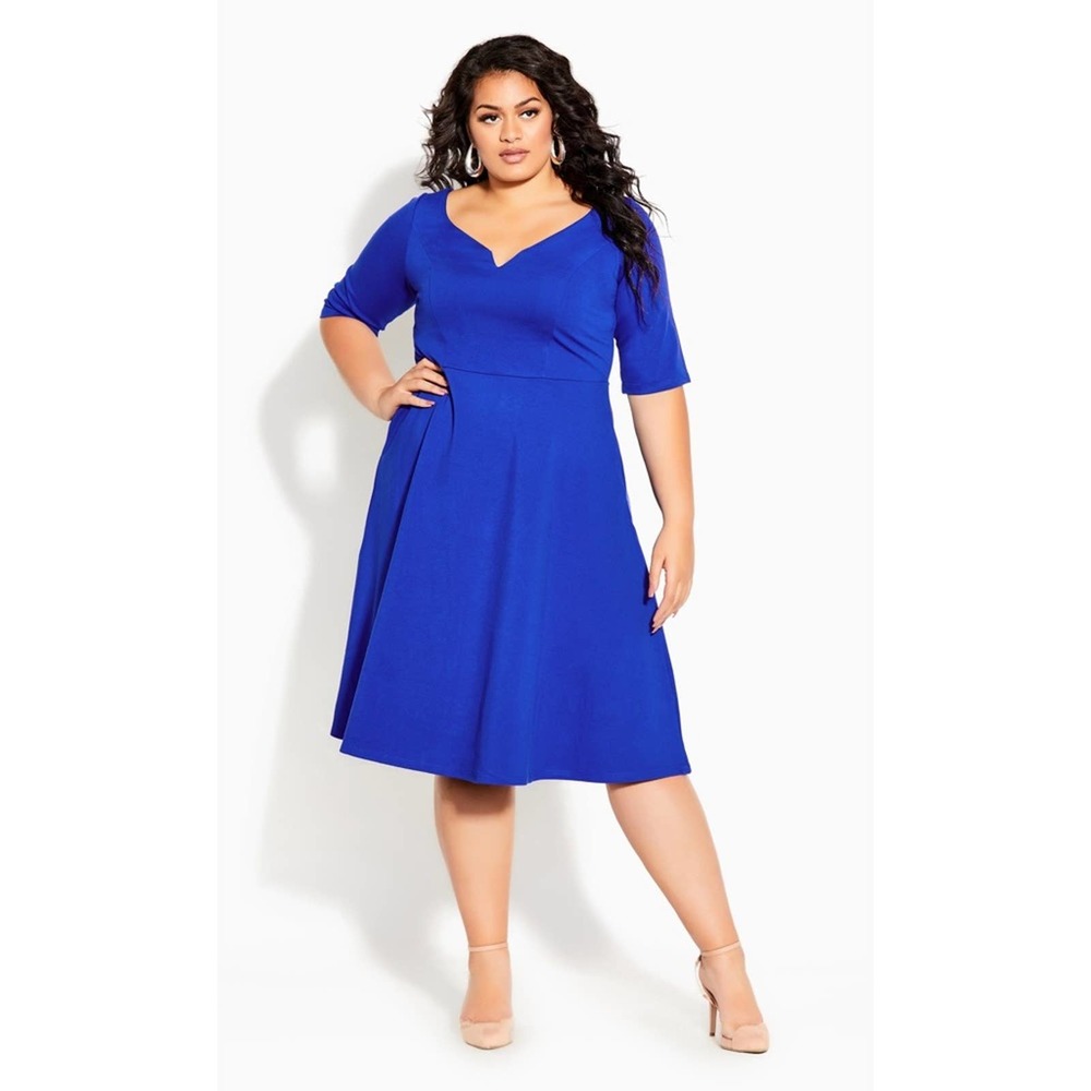 City Chic Cute Girl Midi Dress Elbow Sleeve Fit and Flare Lapis Blue XS 14 NWT